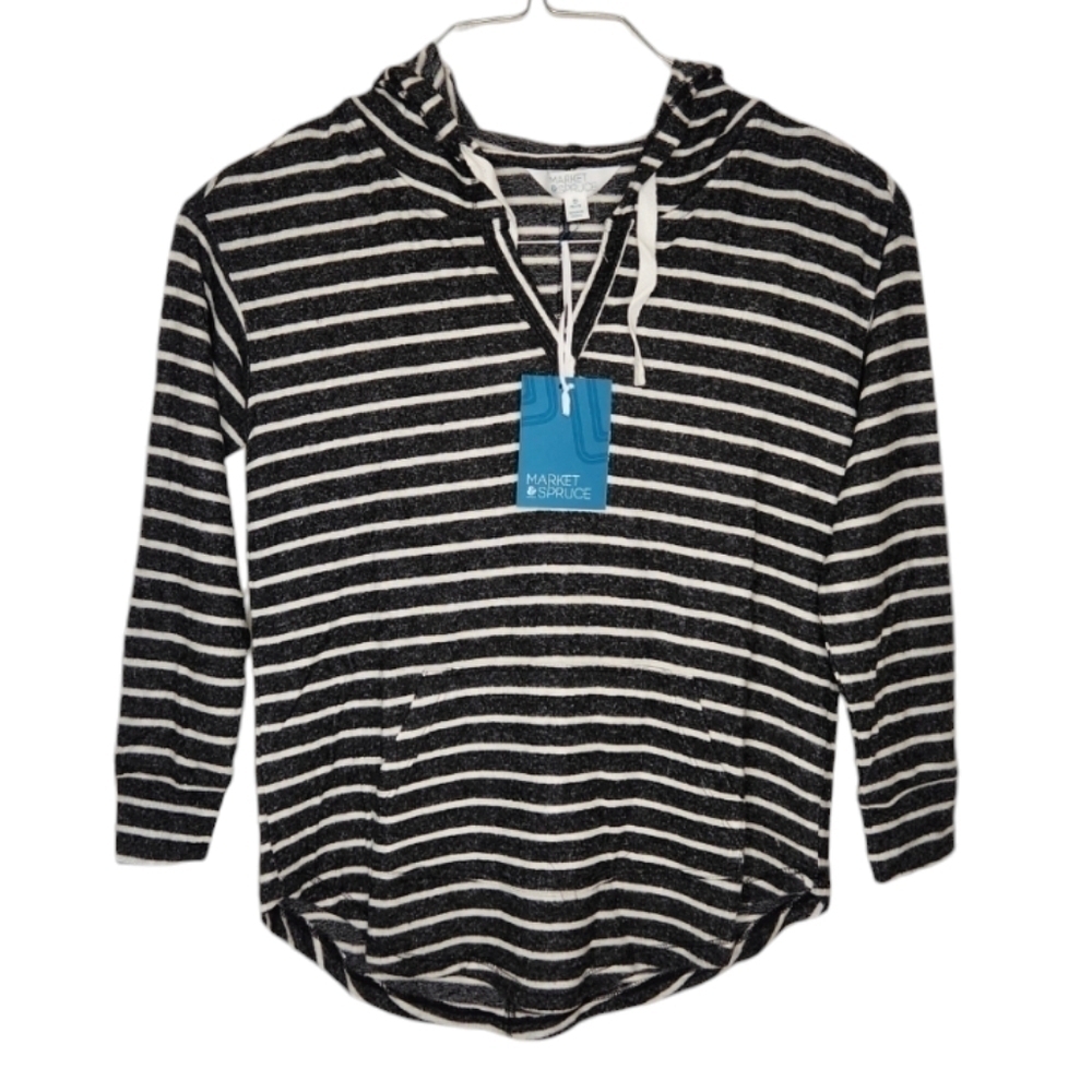 Market & Spruce Charcoal Striped Hoodie XSP